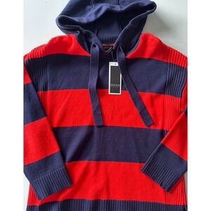 Design History Womens Striped Knit Hoodie Navy Red RM5821 Size M